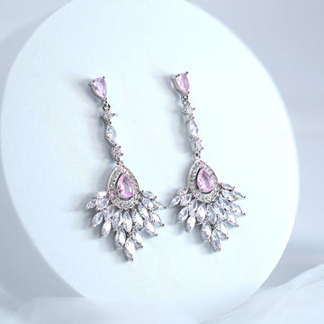 Swarovski Crystal Cz Diamond Elegent Pink Droplets Earrings, Bridal Jewelry, Crystal Bridal Dangle Earrings, Statement Earrings Cz